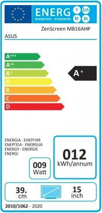 Label énergétique ASUS ZenScreen Go MB16AHP (1920 x 1080 pixels, 15.60")