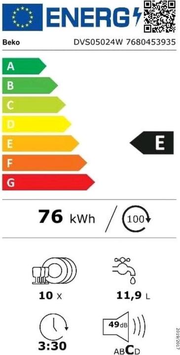 Energie-Label Beko Dishwasher DVS05024W