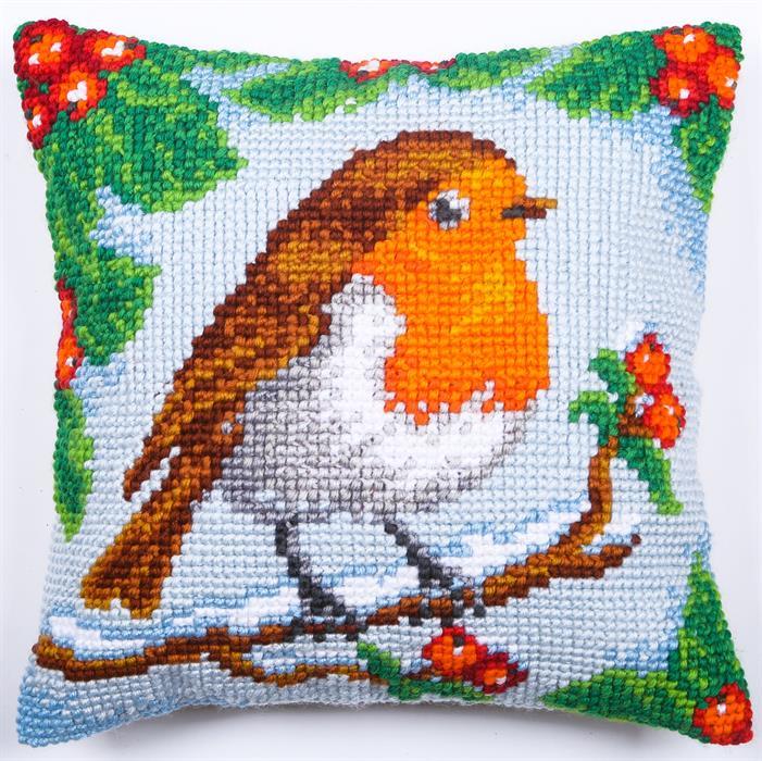 Actual product image Craft Buddy Winter Robin, 43x43cm Cross Embroidery Cushion Set