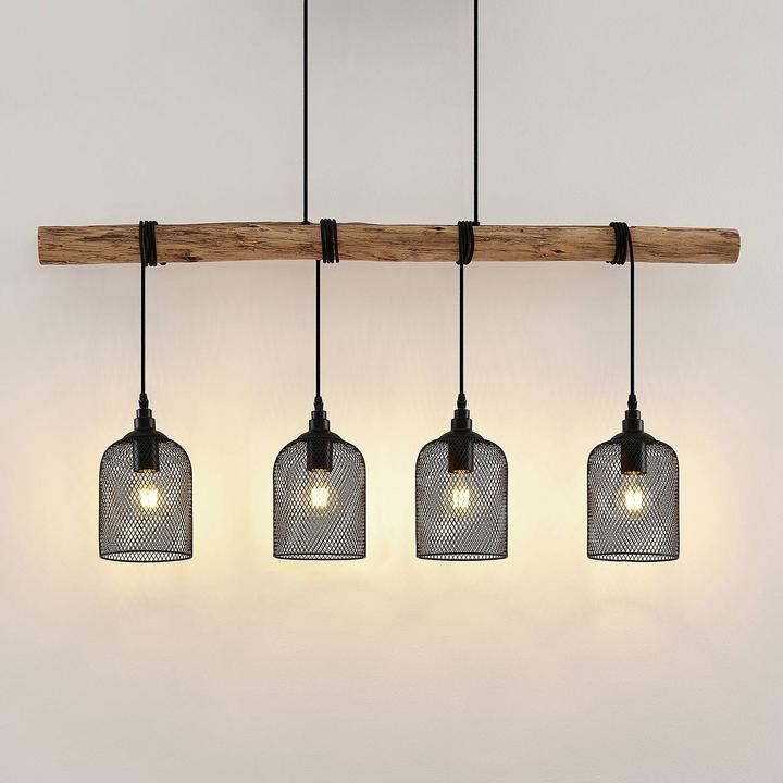 Actual product image Lindby Elrond 4 pendant light Black/Wood (E27)