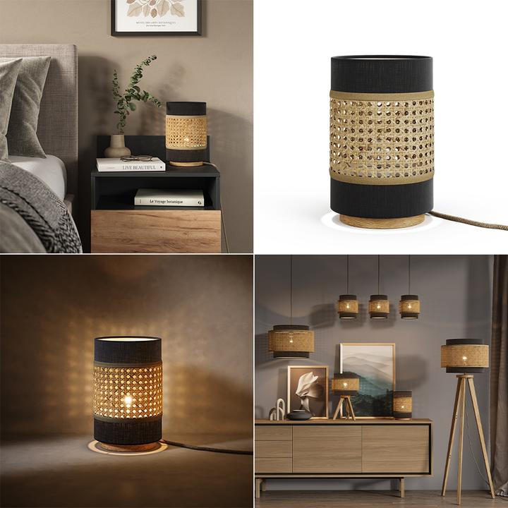 Image du produit Vicco Lampe de table Morten, Rotin/noir, 17,5 x 26,5 cm (E27)
