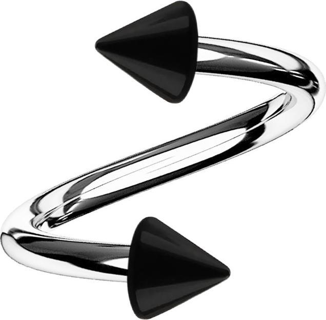 Actual product image Star Piercing Spiral silver with two cones black (Acrylic, without brass, Surgical steel 316L)