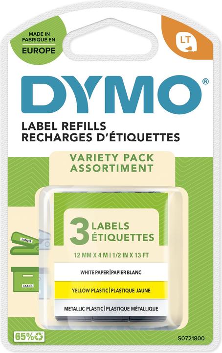 Produktbild Dymo S0721800 LetraTag 3er Set (1.20 cm, Weiss, Silber, Gelb)
