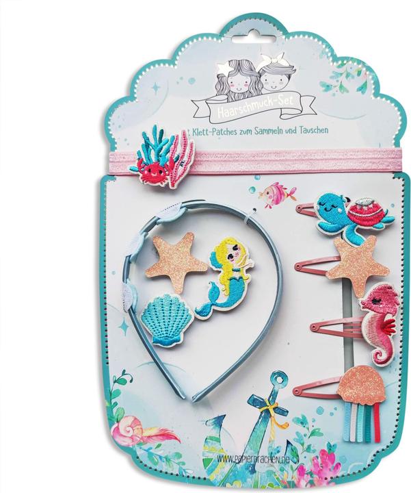 Papierdrachen Haarschmuck Set – Haarreif mit Patches – Meerjungfrau (Schmuck)