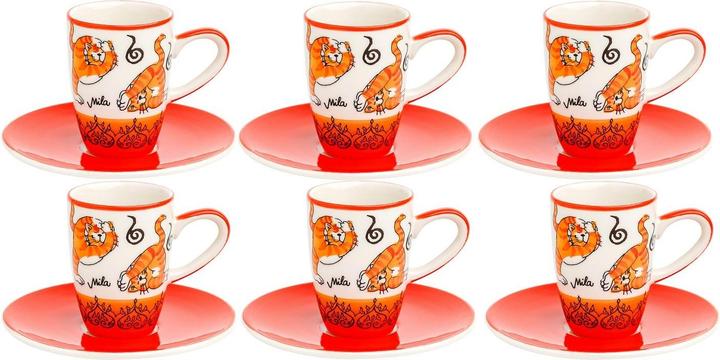 Mila Tasse à expresso Oommh Yoga 137 ml, 6 pièces, rouge/blanc (137 ml, 6 x)