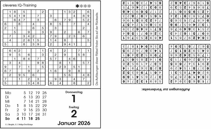 Image du produit Calendrier Sudoku 2026 : le calendrier à déchirer populaire avec 800 grilles de chiffres (Couverture rigide, Allemand)