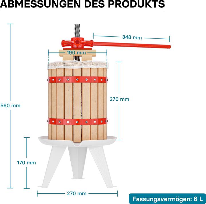 Image du produit Wiltec Pressoir à fruits 6l Sac pressoir inclus et Broyeur à fruits 7l pour la préparation de Moût (Prise UE)