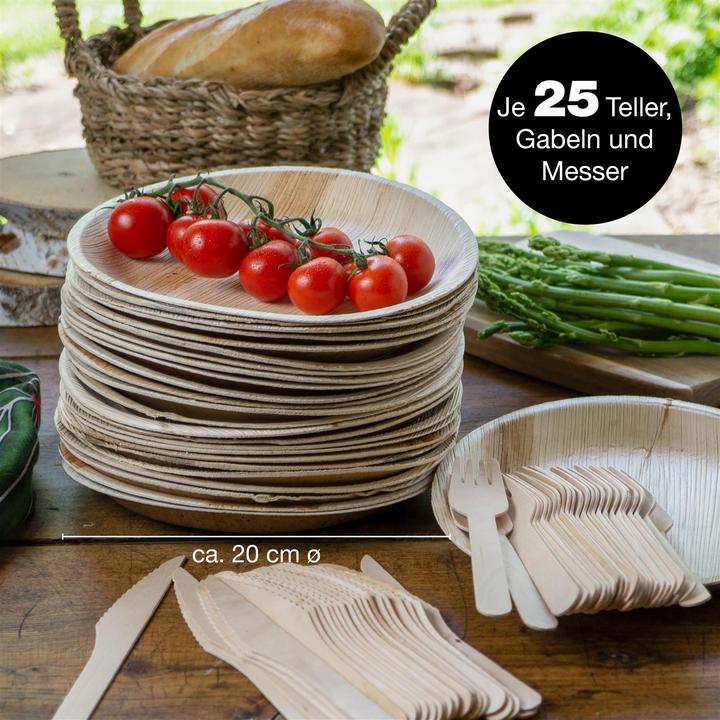 Image du produit Moritz & Moritz 75tlg. Palmblatt Geschirr Rund 20 cm Ã˜ inkl. Besteck Einweg