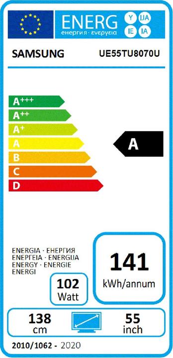 Energy Label Samsung UE55TU8070 (55", LCD, 4K, 2020)