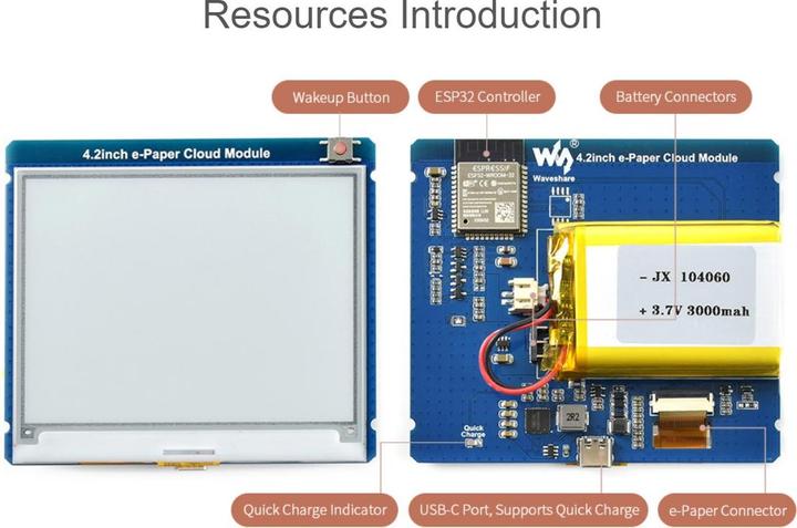 Produktbild WaveShare 4.2 Zoll E-Ink Cloud Display mit WiFi und Bluetooth