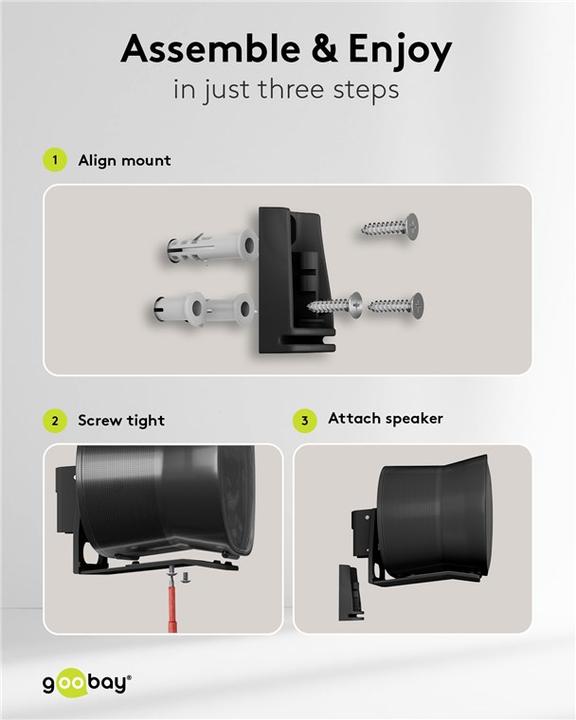 Produktbild Goobay Lautsprecher-Wandhalterung Modern Era 3 Flex, schwarz (Set, Wandmontage, Schwenkbar, Neigbar)