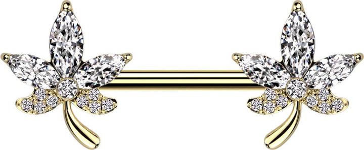 Image du produit Star Piercing Barbell vergoldet Blatt Kristalle silber (Acier chirurgical 316L, Laiton)
