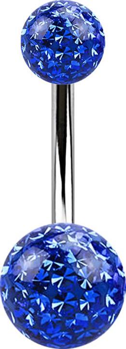 Actual product image Star Piercing Banana silver with two crystal balls dark blue epoxy protective layer (Surgical steel 316L, without brass)