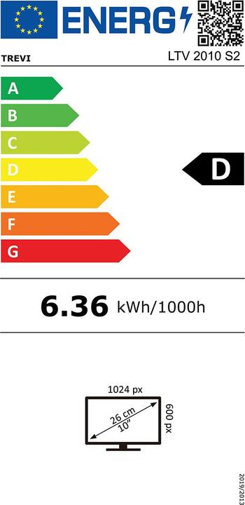 Energie-Label Trevi LTV 2010 S2 TRAGBARER LED-TV 10'+DVB-T2+HEVC SCHWARZ (10.10", LCD)