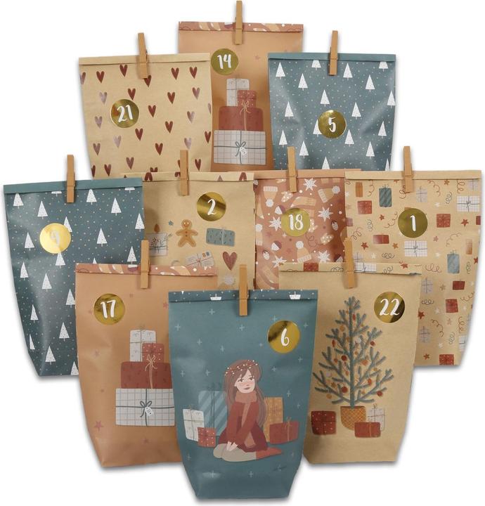 Papierdrachen Advent Calendar with Printed Bags - Petrol