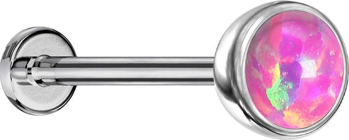 Star Piercing Micro Threadless Labret silber Halbkugel mit Opal pink (ohne Messing, Titan G23)
