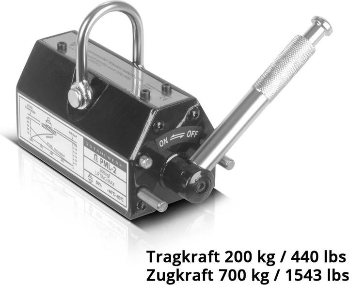Produktbild Stahlwerk Lasthebemagnet mit 200 kg 440 lbs Tragkraft 700 kg 1543 lbs Zugkraft (1 x)