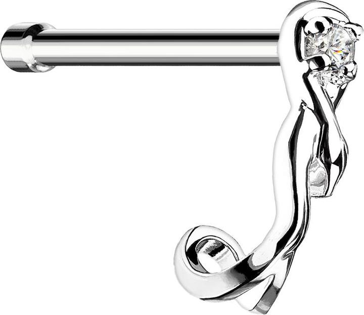 Produktbild Star Piercing Nasenstecker gerade silber Schlange mit Kristall (Messing, Chirurgenstahl 316L)