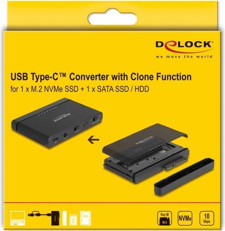 Actual product image Delock USB Type-C converter for 1 x M.2 NVMe SSD + 1 x SATA SSD / HDD
