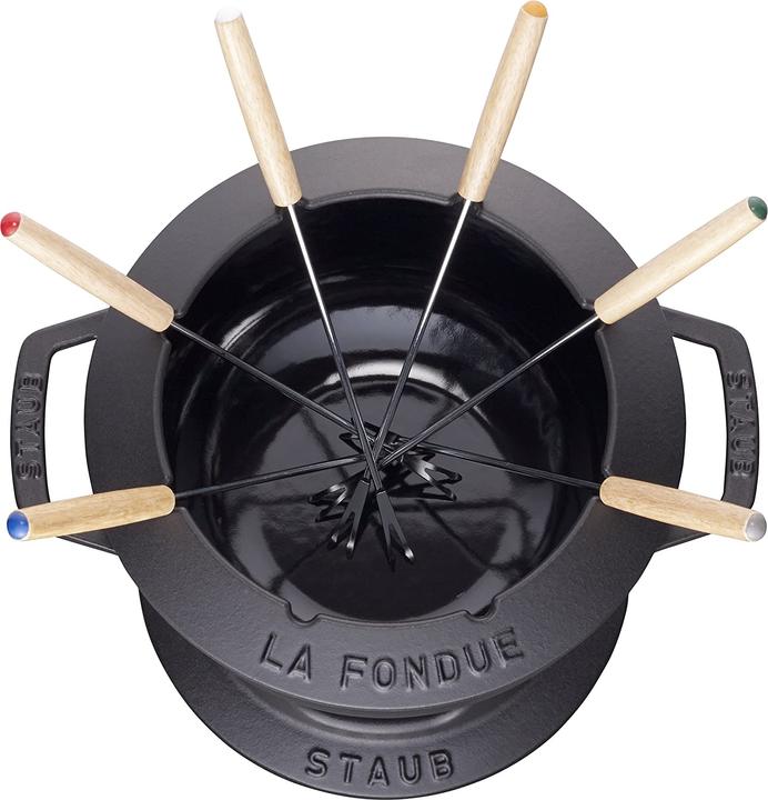 Produktbild Staub Fondue Set schwarz m. 2 Griffen, rund. 20 cm (Käsefondue, Schokoladenfondue)