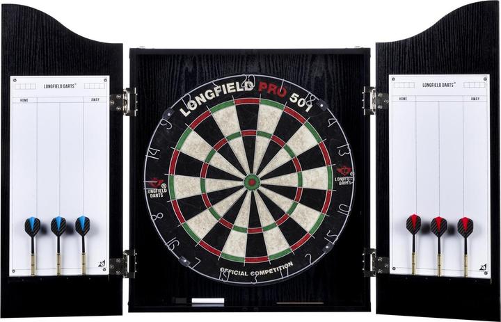 Longfield Darts Armadietto in legno con bersaglio in sisal con set di freccette incluso