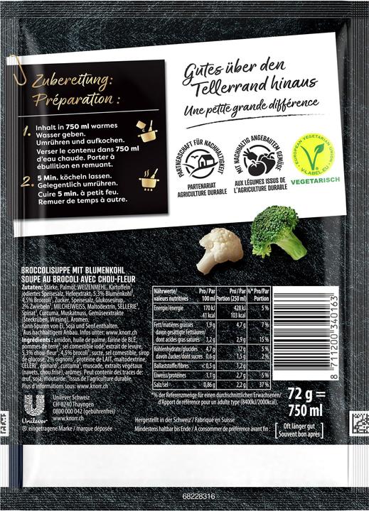 Produktbild Knorr Suprême Broccolisuppe mit Blumenkohl und Kartoffel, Beutel Suppe extra crèmig, Fertiggericht