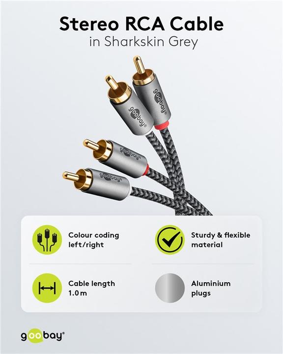 Produktbild Goobay Stereo-Cinchkabel, 1 m, Sharkskin Grey (1 m, Cinch)