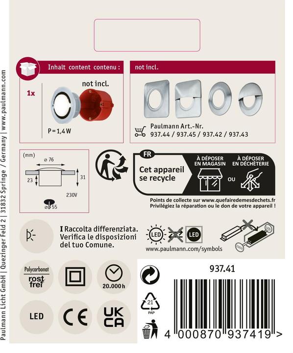 Actual product image Paulmann Recessed wall luminaire Special (40.80 lm, IP65)