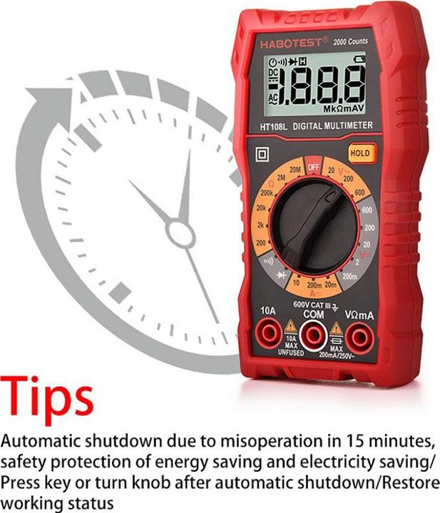 Image du produit Habotest HT108L Multimètre numérique universel (CAT III 600V)
