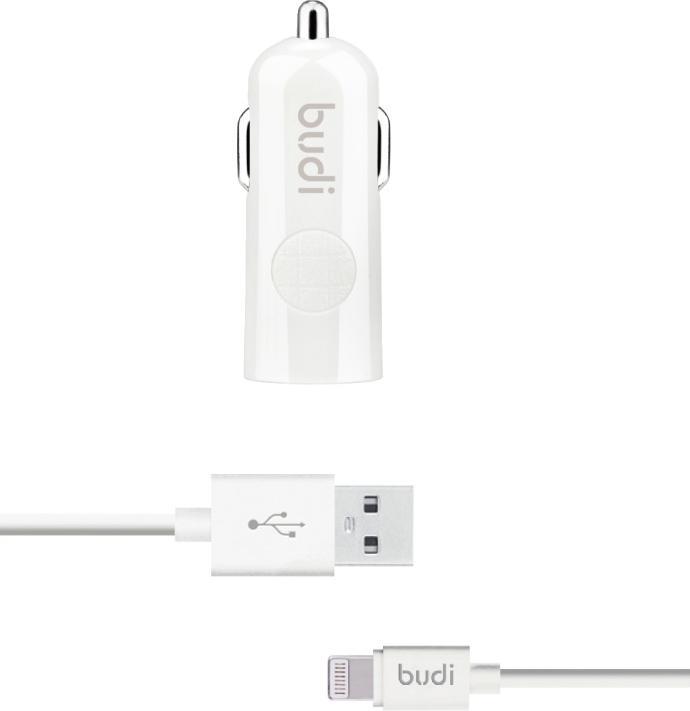 Image du produit Budi - Chargeur USB pour voiture + câble Lightning (Blanc) (1.20 m)