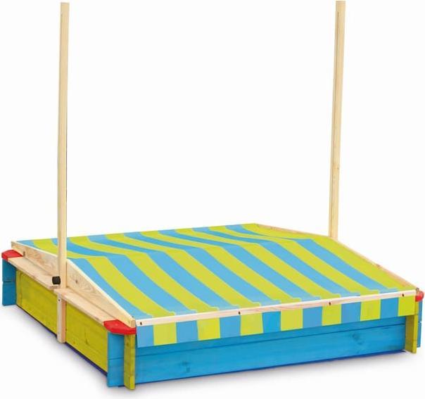 Actual product image Beluga Wooden sandpit - with roof - blue/yellow