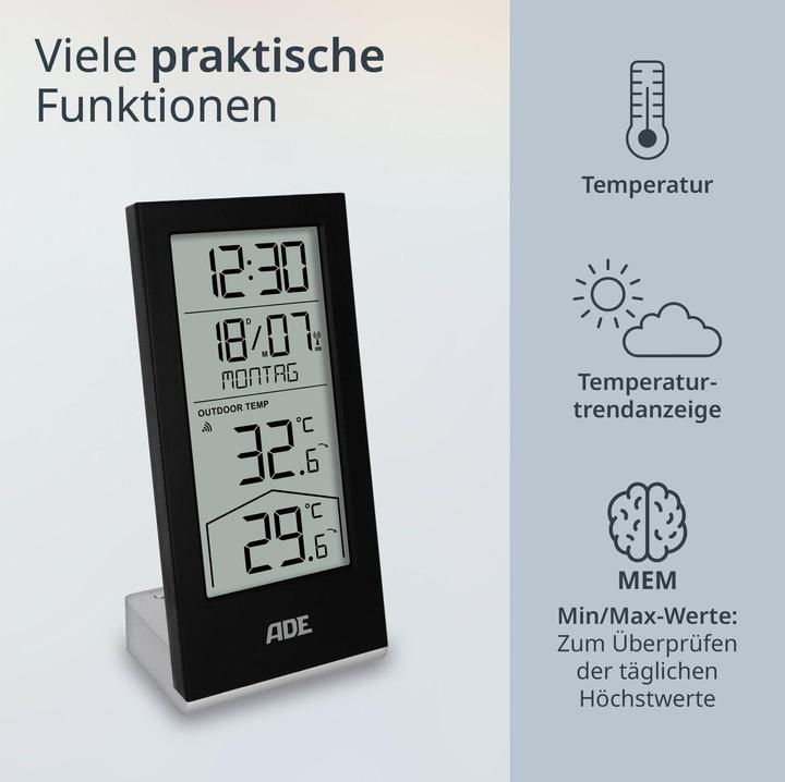 Actual product image ADE Wetterstation mit Funk-Aussensensor Schwarz, Funktionen