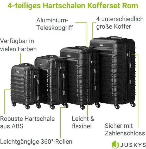 Produktbild Juskys Hartschalen Kofferset Rom (120 l, Handgepäck (bis 50l), M (50 - 90l), L (90 - 115l), XL (ab 115l))