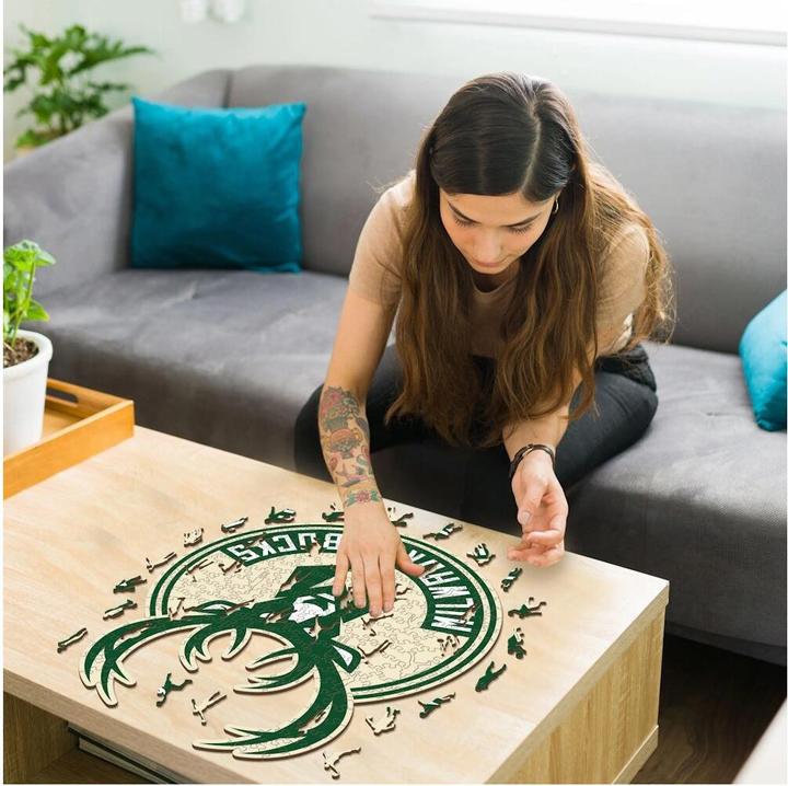 Actual product image Iconic NBA - Milwaukee Bucks - Logo - Wooden Puzzle Size M (270 pieces) (270 pieces)