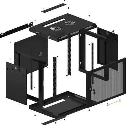 Produktbild Lanberg Nástěnná jednodílná skříň 19", 9U/600x450, (v rozloženém stavu), perforované dveře, černá ( (9 HE, 19 Zoll Rack)