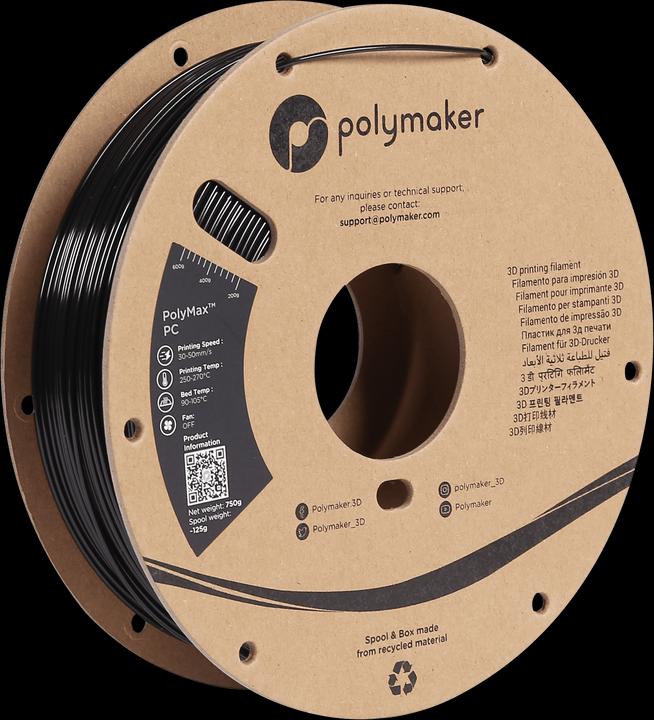 Actual product image Polymaker PC02001 Polymax Tough Filament PC (Polycarbonate) high stiffness, hit (Carbon, 1.75 mm, 750 g, Black)