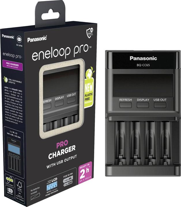 Panasonic eneloop LCD Top Charger BQ-CC65 (1 Stk., AAA, AA, Ladegerät ohne Akku)