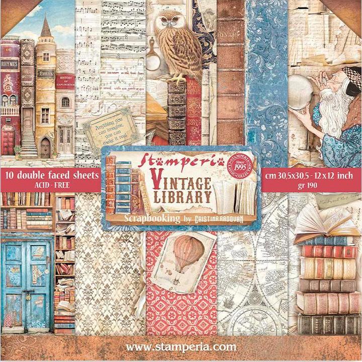 Produktbild Stamperia Scrapbook-Block "Vintage Library", 10 Bogen, 30,5 x 30,5 cm (190 g/m², 10 x)