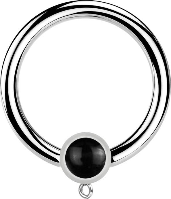 Actual product image Star Piercing Micro Closure Ring silver with cylinder black onyx stone Ring for pendant (without brass, Surgical steel 316L, Mineral)