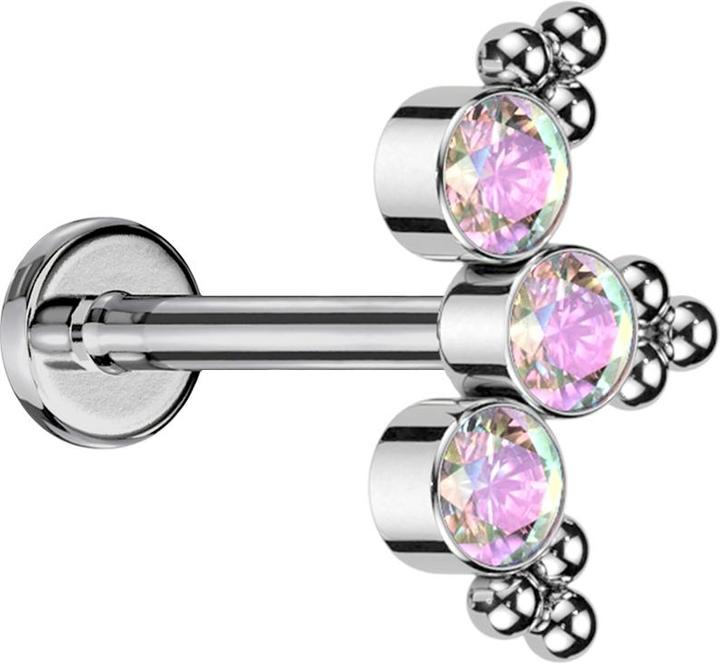 Produktbild Star Piercing Micro Threadless Labret silber dreiecks Kugeln drei Kristalle multicolor (ohne Messing, Titan G23)