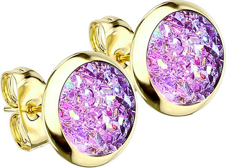 Produktbild Star Piercing Ohrstecker vergoldet mit Druse Stein violett (ohne Messing, Chirurgenstahl 316L)