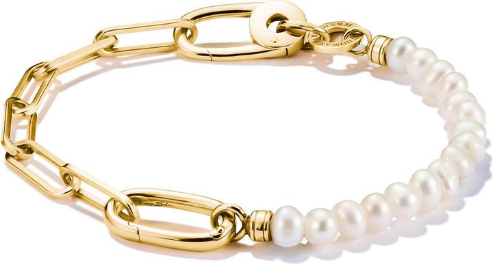 Thomas Sabo Charm Armband Paperclip und Perlen mit einem Connect Link vergoldet (17 cm, Silber 925)
