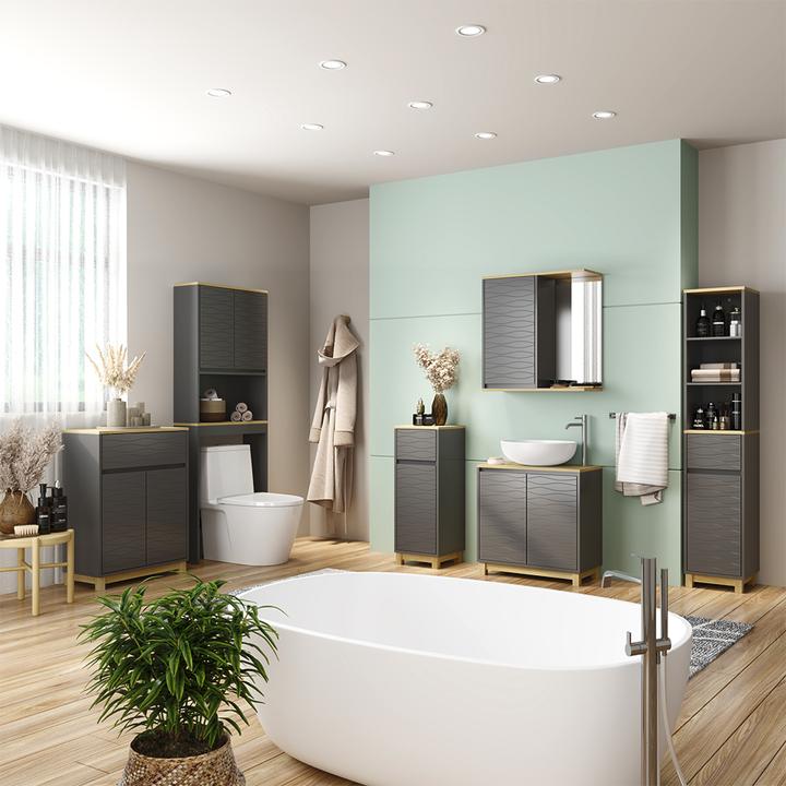 Image du produit Vichy Toilettenschrank Livia, Anthrazit/Holz, 60 x 163 cm