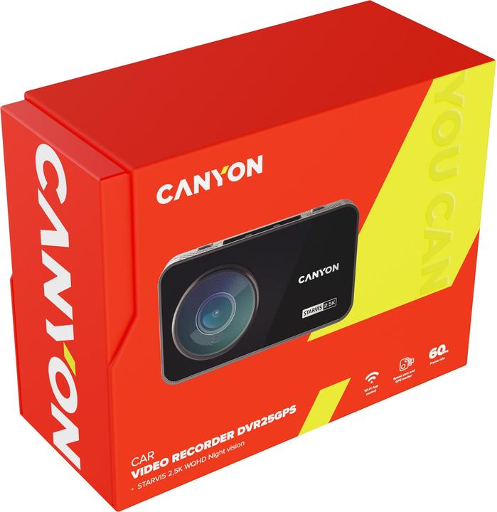 Immagine prodotto Canyon DVR25GPS, 3.0&amp#039&amp#039 IPS (640x360), touch screen, WQHD 2.5K 2560x1440@60fps, NTK96670, 5 (Display integrato, WiFi, Ricevitore GPS, 2.5K)
