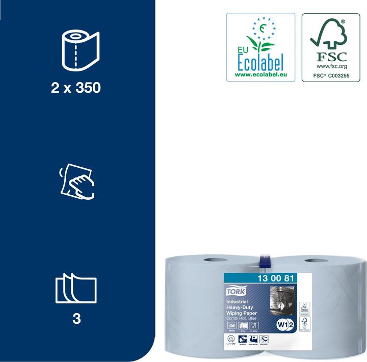 Produktbild Tork Heavy Duty Wiping Paper Blue 2x119 (2 x)