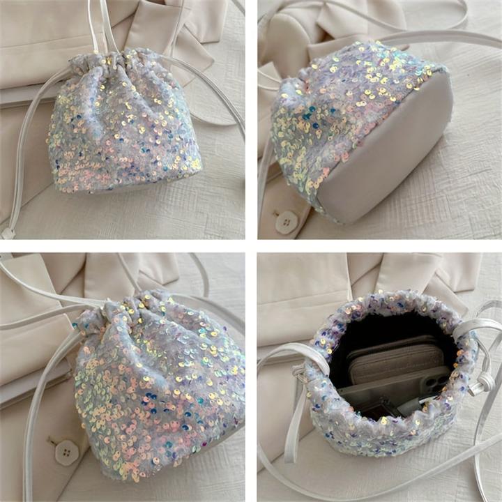 Actual product image Only-Bags.Store Colourful sparkle glitter sequins lightweight bucket bag, stylish street commuter style soft