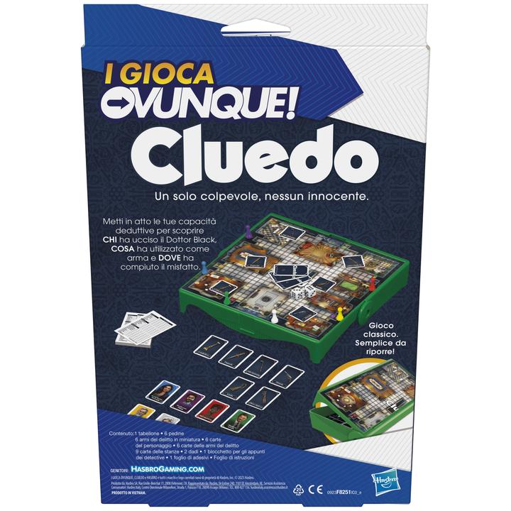 Produktbild Hasbro Cluedo Kompakt, portables Spiel für 3–6 Spieler, Reisespiel für Kinder, Spass überal (Italienisch)