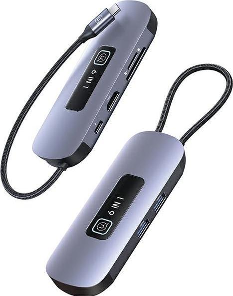 Actual product image Usams US-SJ642 PD100W 6in1 Multifunctional Type-C HUB with Light(Type-C To HDMI+USB3.0*2+TF+SD+PD100W ) (6 Ports)