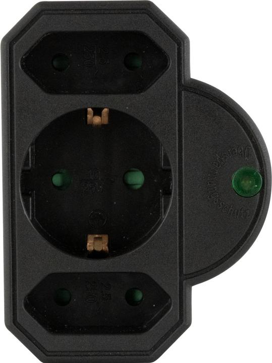Produktbild REV Steckdosenadapter 3-fach mit Überspannungsschutz, schwarz (CEE 7/3, CEE 7/16, 3 x)