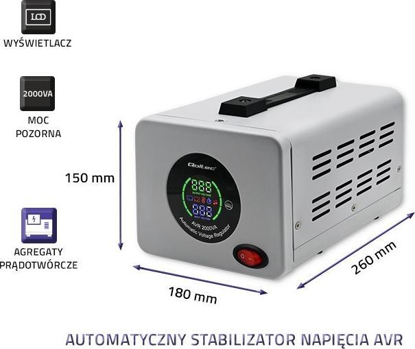 Actual product image Qoltec 50724 Automatyczny stabilizator napięcia AVR 2000VA (2000 VA, 1600 W)